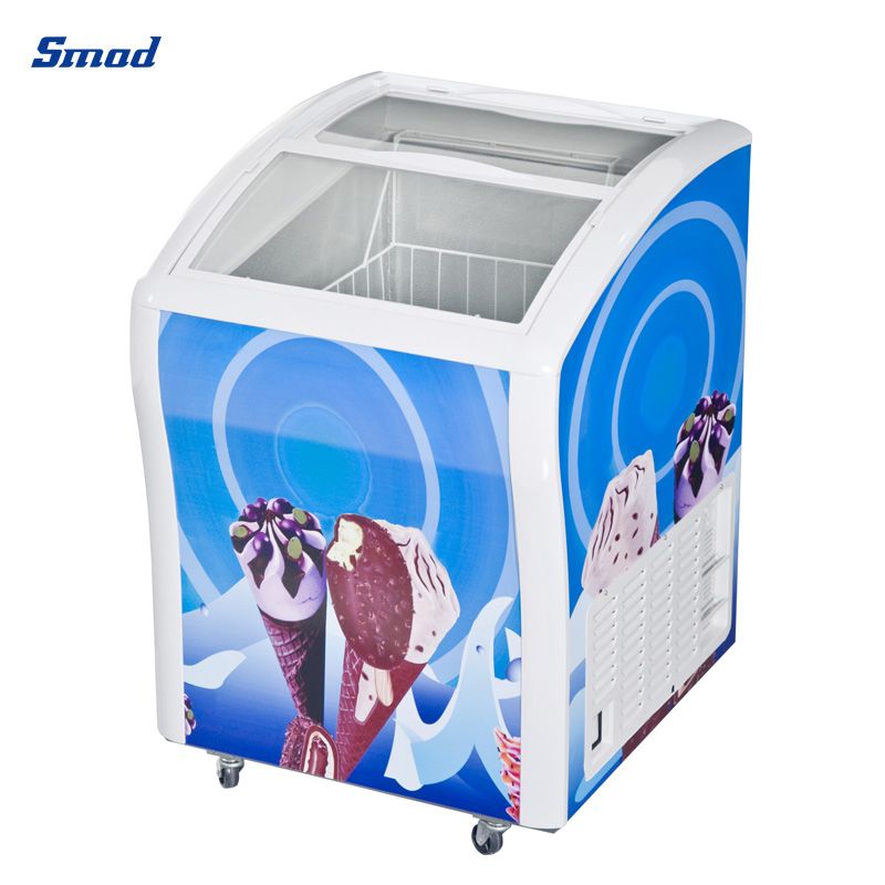 
Smad 138L/156L Small Curved Glass Door Ice Cream Freezer with Environmentally friendly refrigerant gas