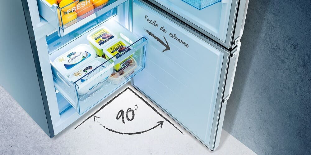 
Smad 334L Frost Free Bottom Freezer Fridge Freezer with 90° opening without overhang