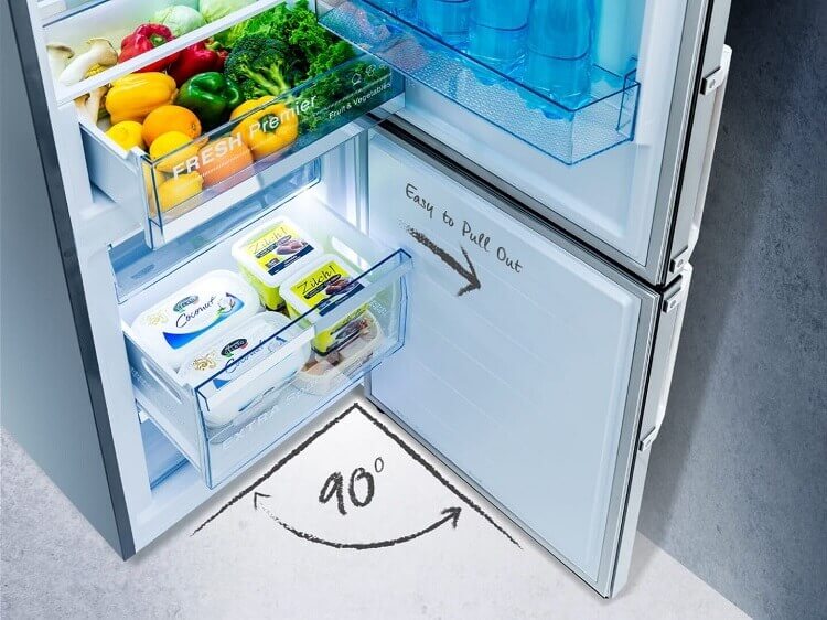 
Smad 264L Bottom Freezer Fridge Freezer with 90° Door Design